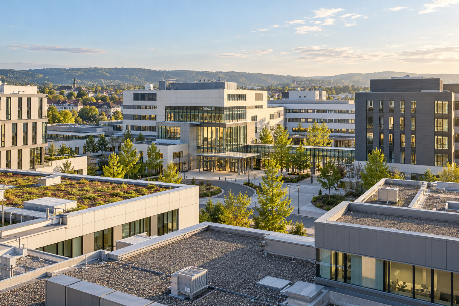 Illustration of a European building campus